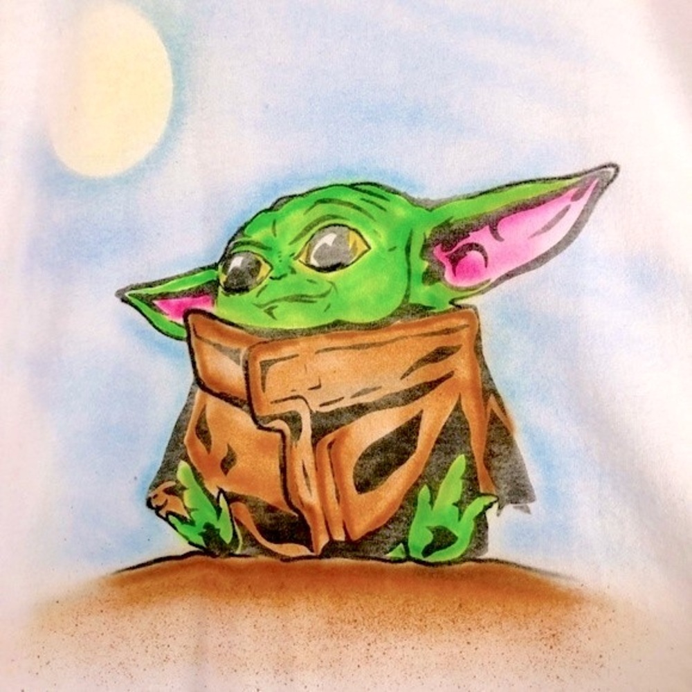 THE CHILD OOAK Mandalorian Hand Painted Air Brushed Cotton T-Shirt